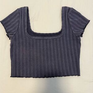 Ribbed Square Neck Top - Navy